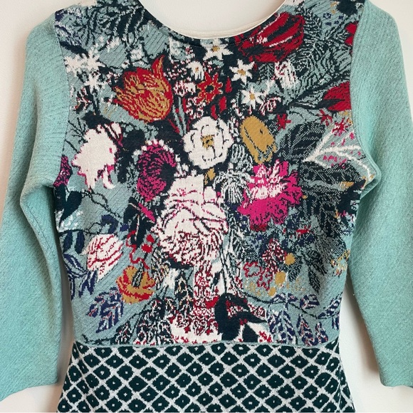 Aldo Martins Anthropologie Flowerpot Floral Sweater Dress Wool Blend Size Small - Picture 4 of 16